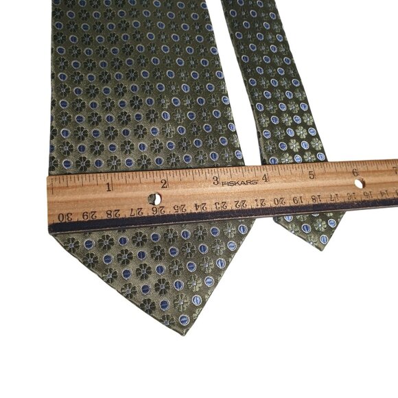 Croft Barrow Men Vintage Necktie Green  Blue Geometric Silk Tie - Picture 3 of 5